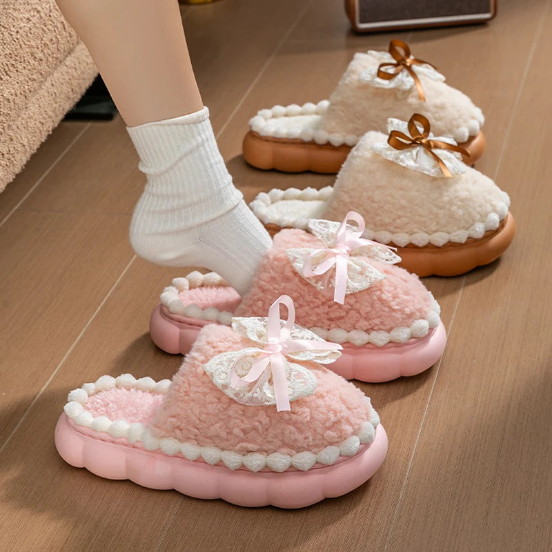 Bowknot Slip On Soft Slippers