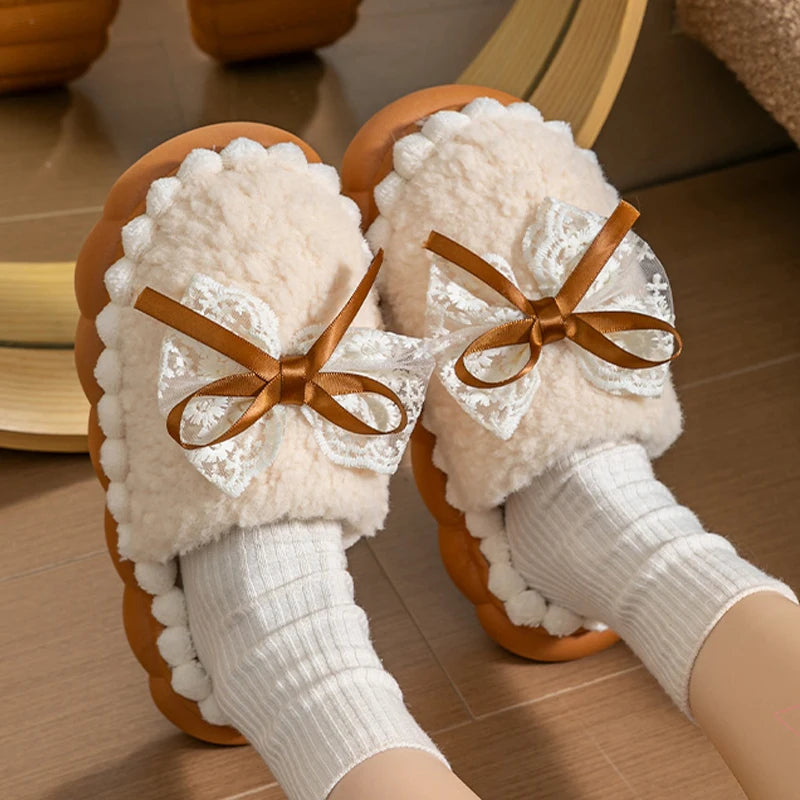 Bowknot Slip On Soft Slippers