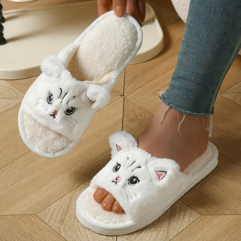 Cat Face Fluffy Slippers