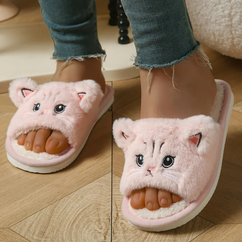 Cat Face Fluffy Slippers